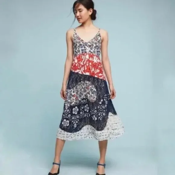 Anthropologie Maeve Isa multiple prints bohemian dress Sz 2 - Picture 1 of 8